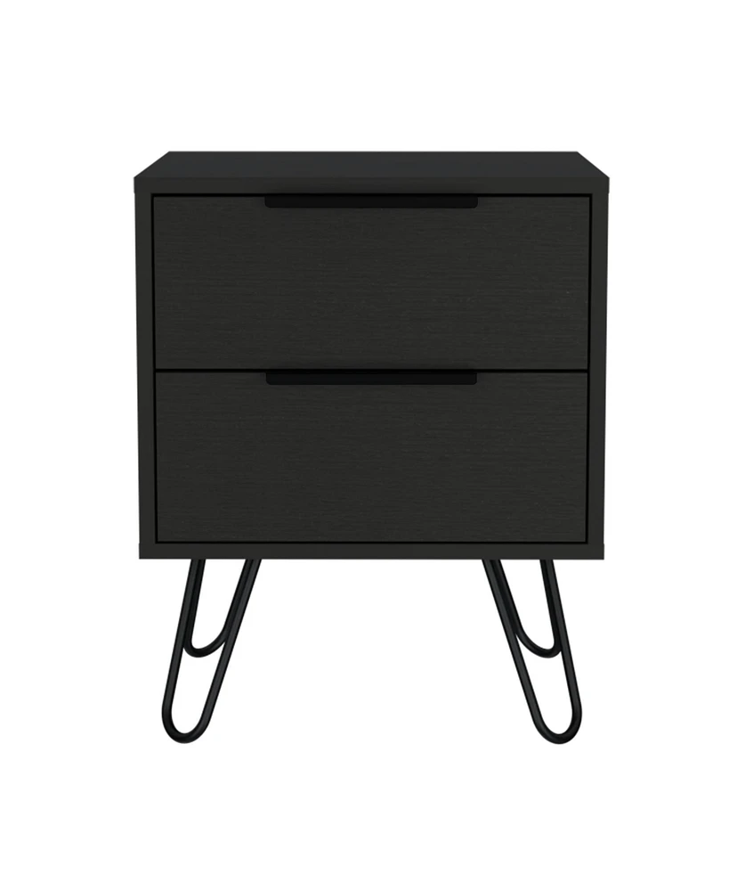 Slickblue Two Drawer Nightstand Faux Wood Finish for Bedside or Living Room