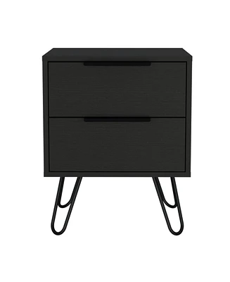 Slickblue Two Drawer Nightstand Faux Wood Finish for Bedside or Living Room