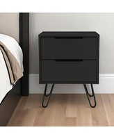 Slickblue Two Drawer Nightstand Faux Wood Finish for Bedside or Living Room