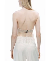 Nocturne Women's Beaded Tassel Detailed Crop Top