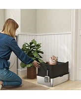 PawHut Stainless Steel Litter Box, Enclosed Litter Box with Scoop,