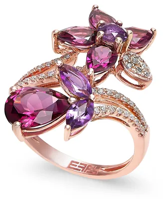 Bordeaux by Effy Multi-Stone (5-1/4 ct. t.w.) and Diamond (1/5 Flower Ring 14k Rose Gold