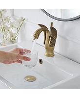 Swan Single Hole Single-Handle Bathroom Faucet And Pop Up Drain & Overflow Cover in Antique Brass