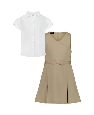 Nautica Little Girls 2-Piece Pleat Front Jumper and Stretch Poplin Shirt Set