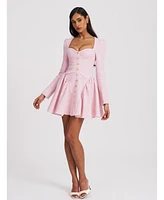 Miss Circle Women's Tae Pink Tweed Long Sleeve Drop Waist Mini Dress