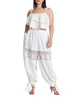 Eloquii Women's Plus Balloon Pant With Lace And Tie Hem