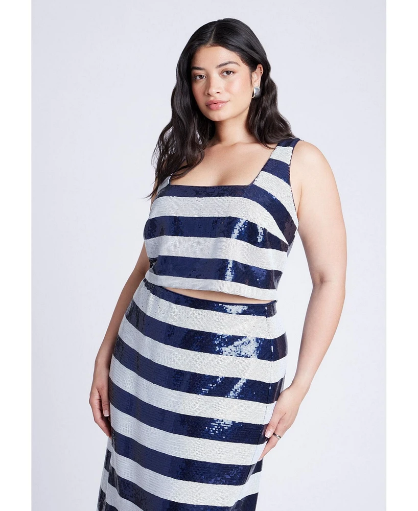 Eloquii Women's Plus Sequin Striped Crop Top