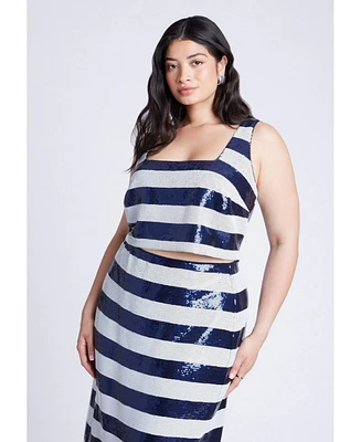 Eloquii Women's Plus Sequin Striped Crop Top