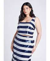 Eloquii Women's Plus Sequin Striped Crop Top