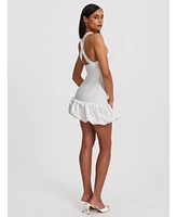Miss Circle Women's Barbra White Cross Straps Bodycon Mini Dress with Bubble Hem