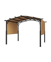 Slickblue Outdoor Retractable Pergola with Canopy Arched Top Metal Patio Pergola