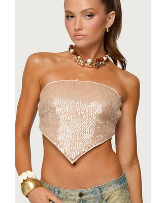 Edikted Women's Sequin Backless Triangle Strapless Top