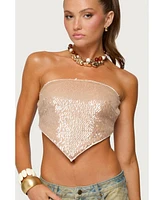 Edikted Women's Sequin Backless Triangle Strapless Top