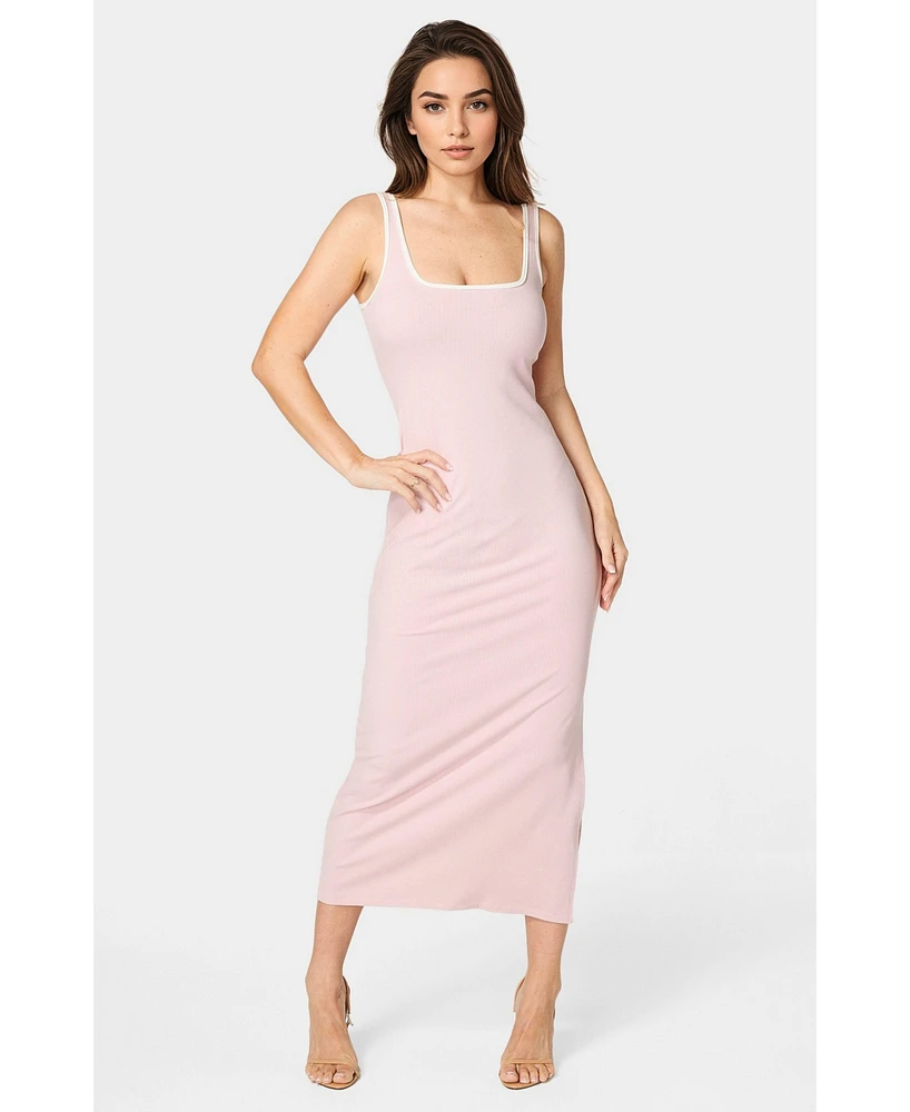 Bebe Women's Rib Contrast Square Neck Maxi Dress