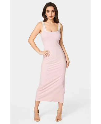 Bebe Women's Rib Contrast Square Neck Maxi Dress