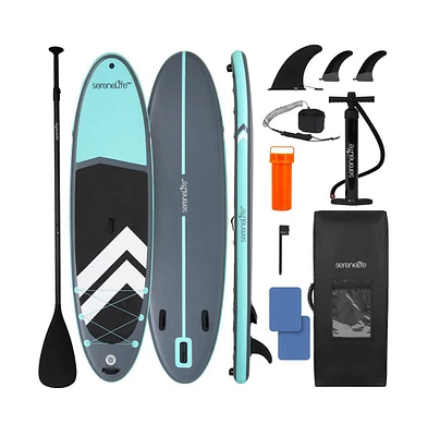 Inflatable Stand-Up Paddle-Board with Double-Action Hand Pump, 3-Piece Aluminum Sup Paddle, Leash, Black