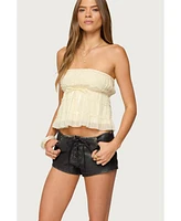 Edikted Women's Seren Ruffle Chiffon Strapless Top
