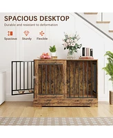 2-in-1 Wooden Dog Crate Furniture for Large Dogs, Heavy-Duty Kennel with Double Doors, Stylish End Table Design