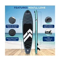 Inflatable Stand-Up Paddle-Board with Double-Action Hand Pump, 3-Piece Aluminum Paddle, Leash, Removable Fin + 2 Side Fins