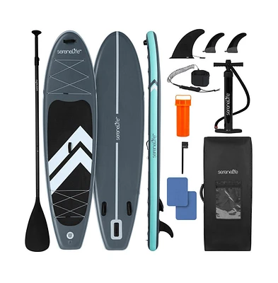 Inflatable Stand-Up Paddle-Board with Double-Action Hand Pump, 3-Piece Aluminum Paddle, Leash, Removable Fin + 2 Side Fins
