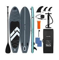 Inflatable Stand-Up Paddle-Board with Double-Action Hand Pump, 3-Piece Aluminum Paddle, Leash, Removable Fin + 2 Side Fins