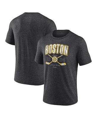 Fanatics Men's Heather Charcoal Boston Bruins Vintage Cross Sticks Distressed Tri-Blend T-Shirt
