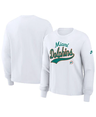 Nike Women's White Miami Dolphins Essential Long Sleeve Boxy T-Shirt