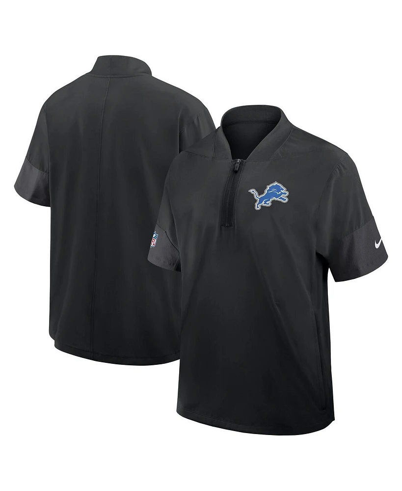 Nike Men's Black Detroit Lions Sideline Short Sleeve Quarter-Zip Performance Coach Jacket