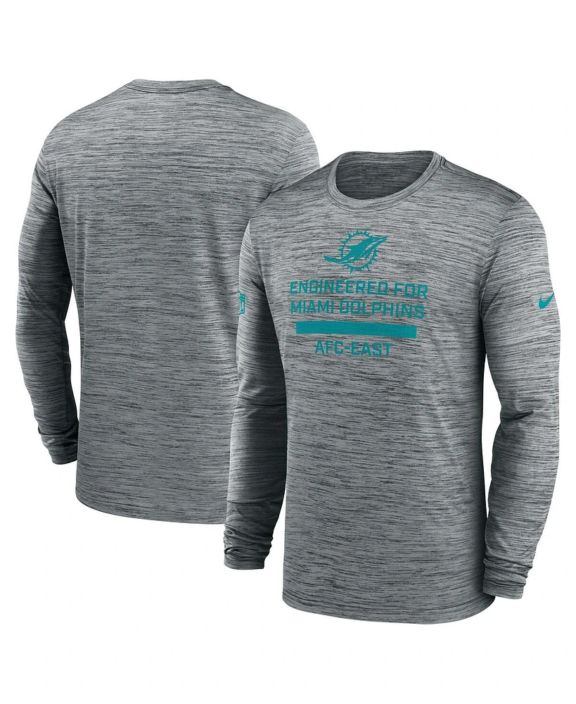 Nike Men's Gray Miami Dolphins Sideline Velocity Performance Long Sleeve T-Shirt