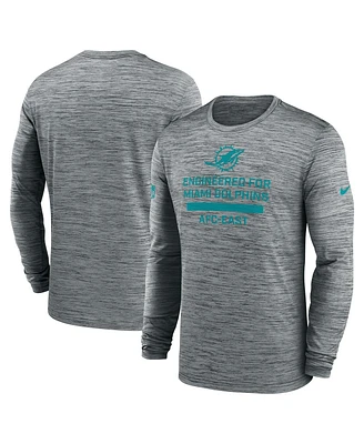 Nike Men's Gray Miami Dolphins Sideline Velocity Performance Long Sleeve T-Shirt