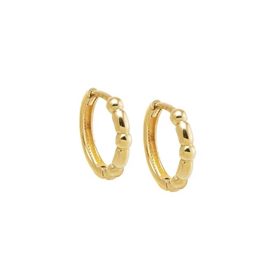 By Adina Eden Solid Bar X Bead Huggie Earring 14K