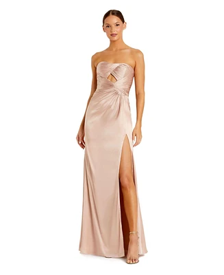 Mac Duggal Women's Strapless Charmeuse Wrap Gown With Cutout Detail