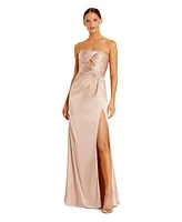 Mac Duggal Women's Strapless Charmeuse Wrap Gown With Cutout Detail