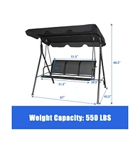 3 Person Steel Frame Patio Porch Swing with Polyester Angle and Adjustable Canopy