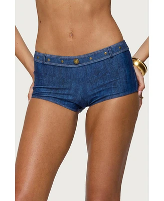 Edikted Women's Agnes Denim Printed Boyshort Bikini Bottom