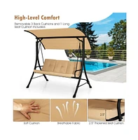 3-Seat Outdoor Porch Swing with Adjustable Canopy and Padded Cushions