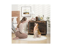 Dog Crate Furniture with Double Lockable Doors and Removable Pull-out Tray