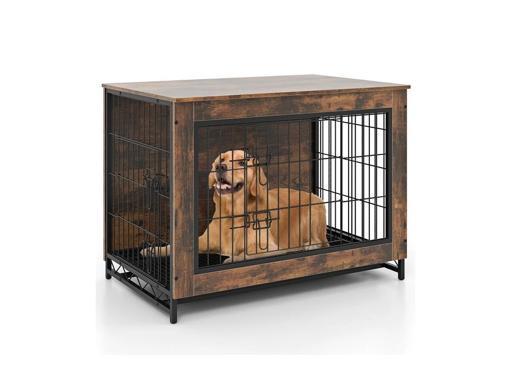 Dog Crate Furniture with Double Lockable Doors and Removable Pull-out Tray