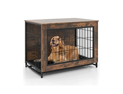 Dog Crate Furniture with Double Lockable Doors and Removable Pull-out Tray