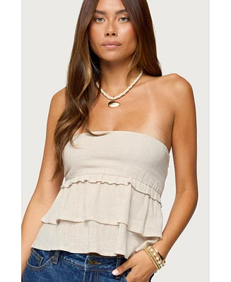 Edikted Women's Linen Look Strapless Peplum Top