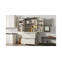 Casainc Modern Farmhouse Wooden Cabinet with Sturdy Frame, Storage Divider & Drawers for Living Room and Office