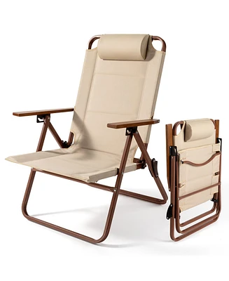 Sugift 3-Position Adjustable Folding Lounge Chair Recliner Chair with Wood-Grain Armrests