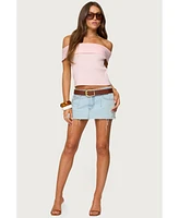Edikted Womens Blythe Ribbed Knit Fold Over Top