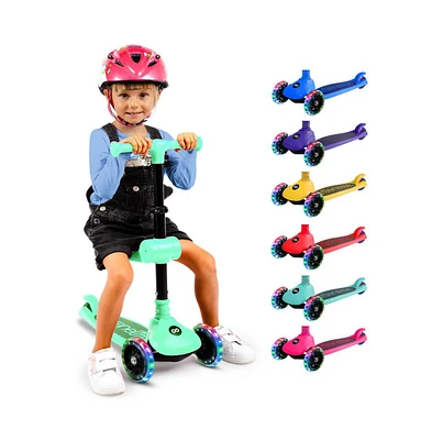 3-Wheel Foldable Kids Scooter - Child Toy Scooter with Built-in Led Wheel Lights, Foldable Seat (Mint Green)