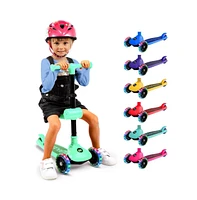 3-Wheel Foldable Kids Scooter - Child Toy Scooter with Built-in Led Wheel Lights, Foldable Seat (Mint Green)
