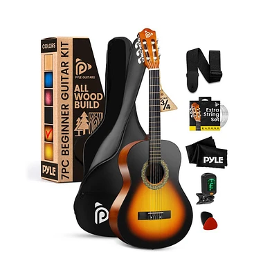 Pyle 36" 3/4 Scale Classical Guitar Kit with Digital Tuner & Accessories - Sunburst, PGACLS82SBD