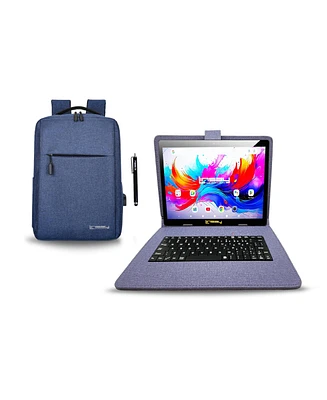 Linsay 10.1" Octa Core 256GB Storage Android 15 with Designer Cloth Keyboard Case and Stylish Backpack and Pen Stylus