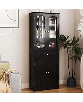 Costway 63" Tall Bathroom Cabinet with Tempered Glass Doors Adjustable Shelves Large Drawer