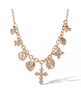 Jessica Simpson Gold-Tone Textured Cross & Heart Charm Necklace