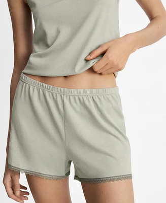 Mango Women's Lace Contrast Cotton Pajama Shorts